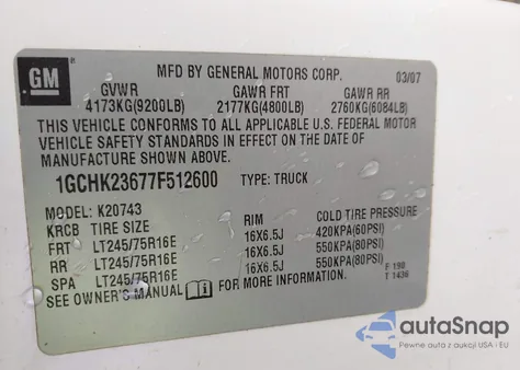 2007 Chevrolet Silverado 2500Hd Lt1 из США, поврежденный, VIN 1GCHK23677F512600